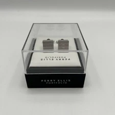 Perry Ellis Portfolio Men's Silver Textured Tie Bar & Cufflinks Set New