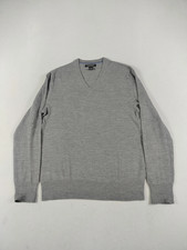 Banana Republic Sweater Mens Medium Gray Extra Fine Merino Wool V Neck Knit