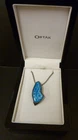 Boxed ORTAK Malcolm Grey Silver Cable Chain with Modernist Blue Enamel Pendant