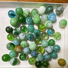 glass toy marbles swirl green  blue assorted mixed sizes - lot