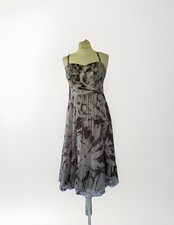 Monsoon 100% Silk Dress size 10 silver/purple Floral  Print Strapless Occasion 