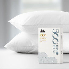 100 Cotton Pillowcases Standard/Queen Size Set of 2-500 Thread Count White Cott