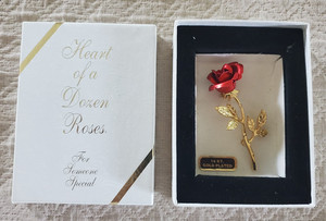 Authentic Heart Of A Dozen Roses Red Pin Brooch 18Kt. Gold Plated 2.75 Inches
