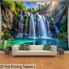 1pc Extra Large Waterfall Tapestry - Realistic Waterfall Wall Hanging with Green