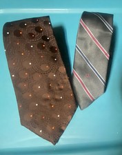 Lot Of 2 Vintage Christian Dior Gray Striped / Brown Neckties Made In USA