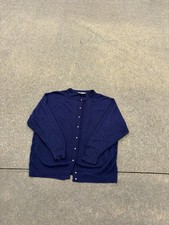 Vtg 80s/90s USA Made Amana Woolen Mills Navy Pearl Button Knit Sweater 38- M