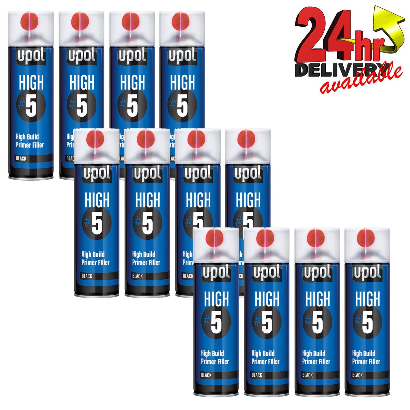 12 X U-Pol High5 1K Ready For Use High Build Primer Paint 450Ml Upol Black - Image 2