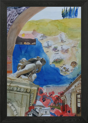 Toskana Collage Aquarell gerahmt Wandbild Poster Leinwanddruck Bild