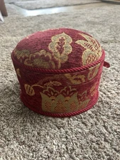 Vintage Fabric Covered Oval Sewing Box w/pin Cushion Lid, Storage
