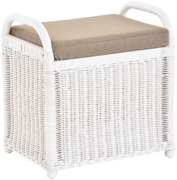 Rattan Sitzbank Sitzhocker Mit Stauraum Rattanhocker Mit Deckel Hocker (Weiß)-image