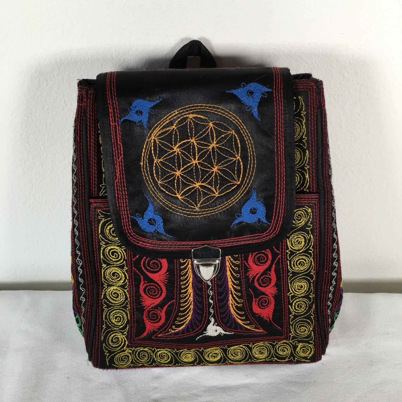 Wisdom Wear Multi Colored Backpack Embroidered Bo… - image 1