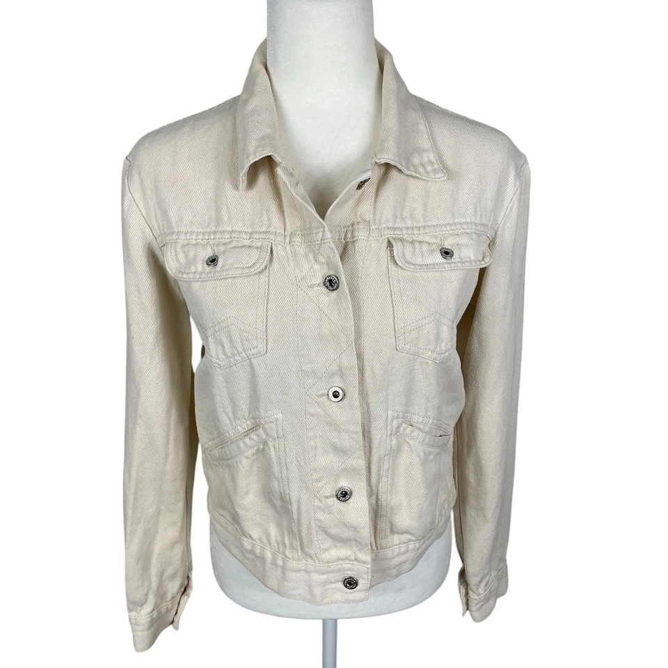 Chaqueta Sundance Botón Cáñamo Frontal Camionero Western Boho Crema Para Mujer Talla Pequeña Foto 2 de 4