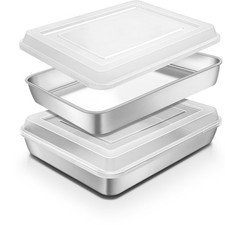 Stainless Steel Baking Pan with Lid Airtight Rectangular Cake Tin