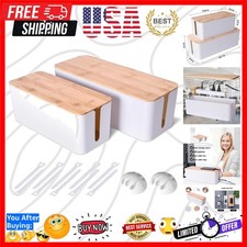 2 Pack Large Cable Management Box   Wooden Style Cord Organizer and Cover for...