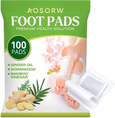 AOSORW 100 Pack Foot Pads, Ginger Oil Bamboo Charcoal Foot Pads, Foot Care Pa...