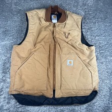 Carhartt Duck Canvas Vest Mens L Brown Quilted Lining Workwear Logo Outdoors