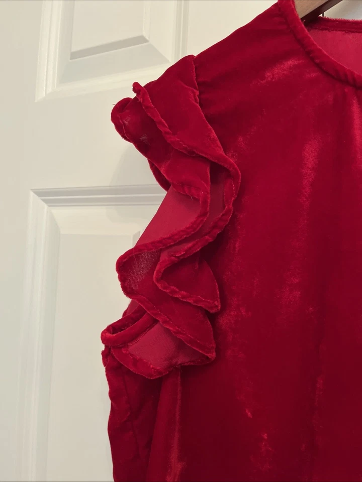 Chelsea & Violeta Talla M Pullover Vestido Cambio Rojo Terciopelo Manga Acampanada Fiesta Navidad Foto 2 de 4