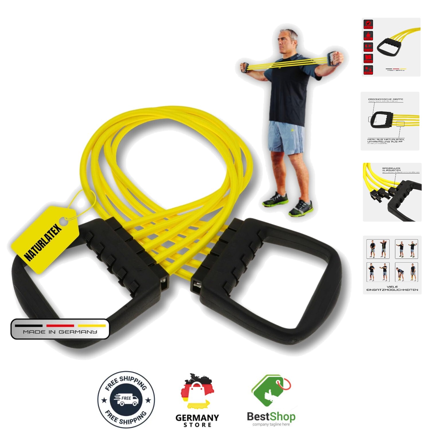 Deuser Expander Original aus Naturlatex - 10-50 kg für Fitness & Krafttraining