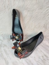 Melisa Girl's Black Bow Slip On Steamboat Jelly Flats Size US 1