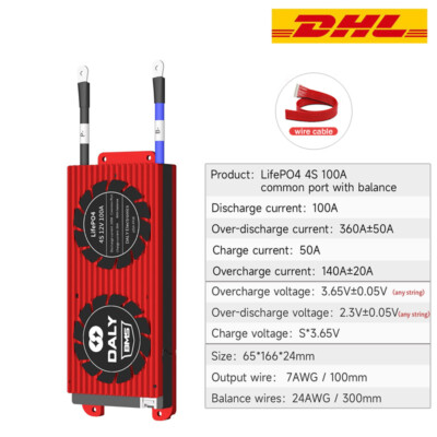 Daly Lifepo4 BMS 4S 12V 100A Battery Protection Board Common Port w/ Balance DE