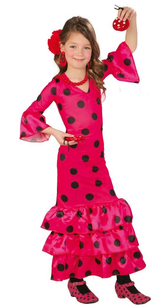 Niñas Rosa Flamenco Bailarina Elegante Vestido Disfraz 7-9 años