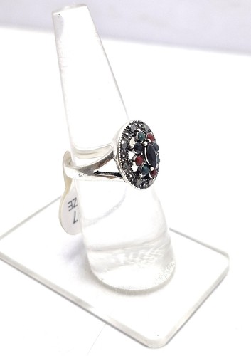 925 Silver Ring Emerald,Ruby,Tourmalin Gemstone Jewelry Size 7.4 Beautiful - Picture 7 of 12