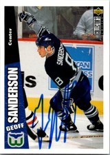 Geoff Sanderson autographed hockey card (Hartford Whalers) 1996 Upper Deck #113