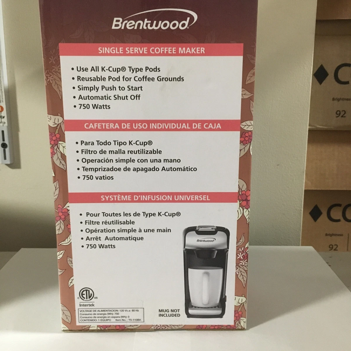 Brentwood Single Cup Coffee Maker - New In Box