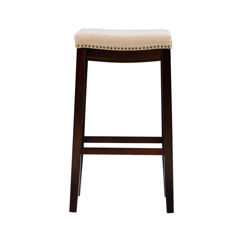 Linon Home Decor Bar Stool Dark Walnut Cushioned Seat Backless 30 in. Height - Image 4 of 4