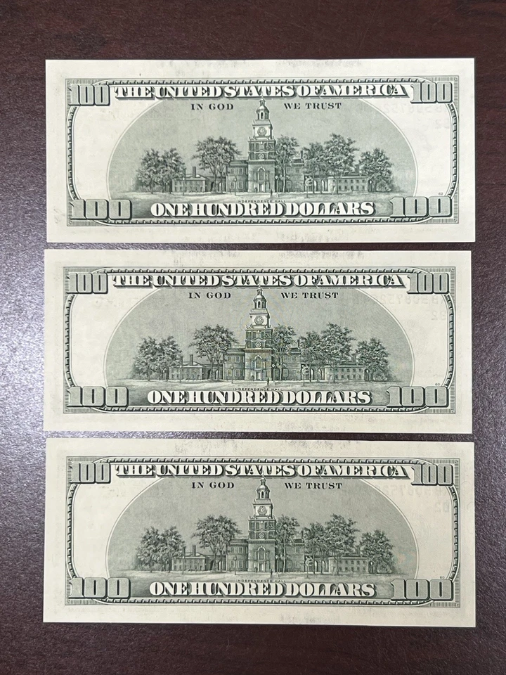Lot of 3 US One Hundred Dollar 2006A Bill $100 New York KB 50875267 - 50875269 D - Image 2 of 4