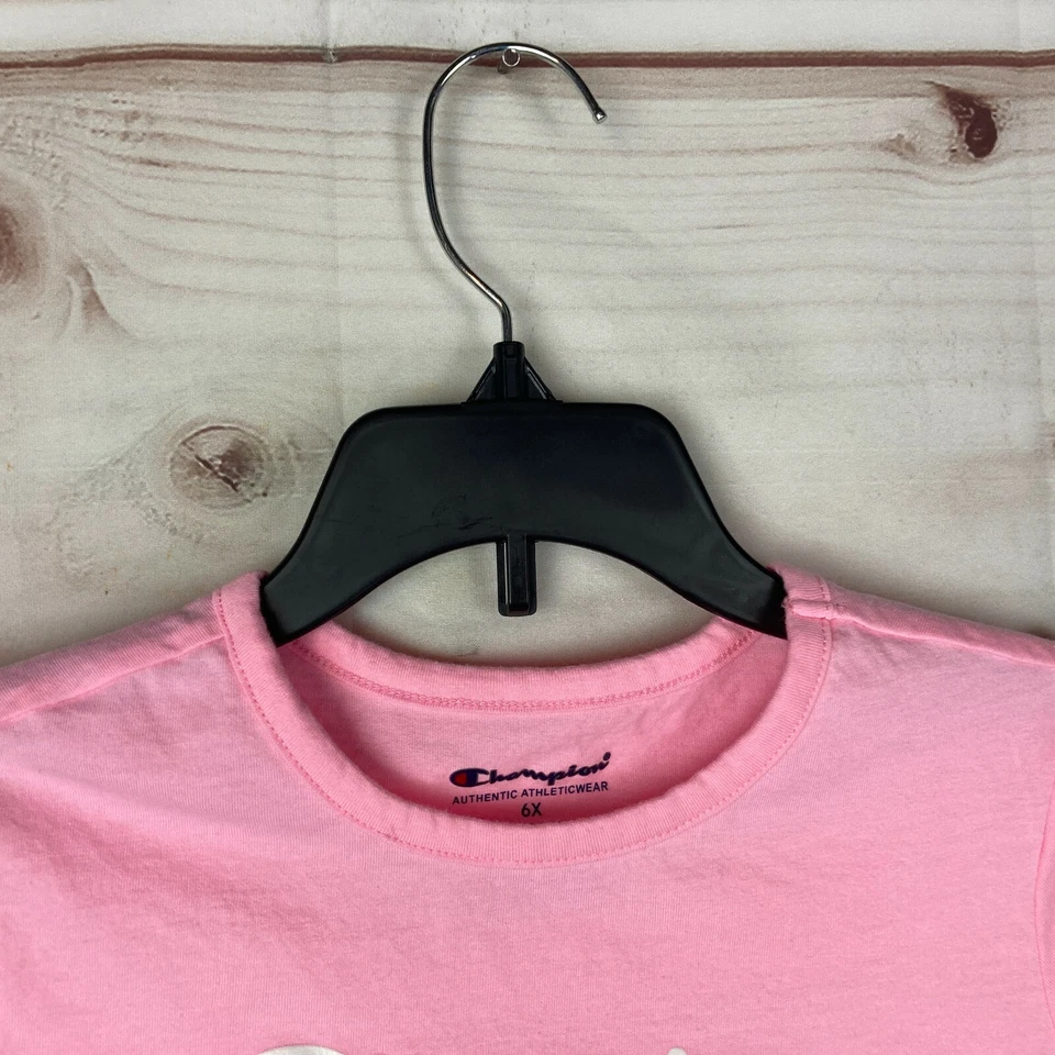 Champion Top Girls 6X Pink T-Shirt Logo Graphic Short Sleeve Tie-Front Crew Neck - Image 2 of 4