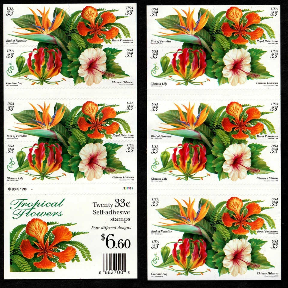 US # 3310-3313 Tropical Flowers 33c (1999) - Booklet of 20 Postage Stamps MNH - Image 2 of 3