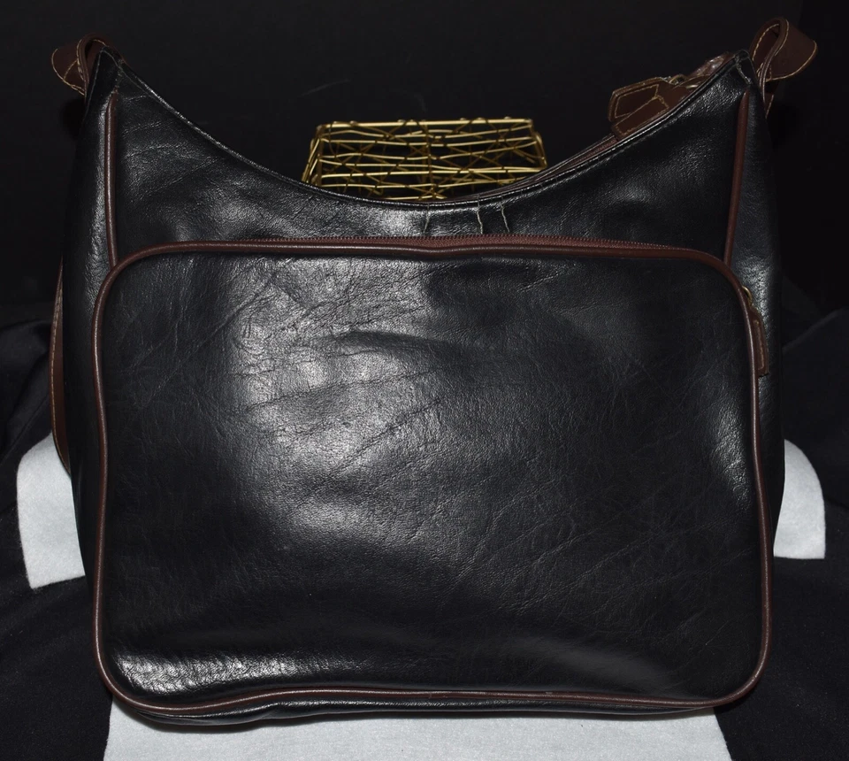 Bolso de cuero sintético ciervo blanco negro marrón forrado compartimento frontal con cremallera cierre de cremallera Foto 2 de 4