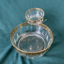 Vintage Culver Arcoroc France Valencia Chip & Dip Bowl Set 22K Gold Valencia MCM
