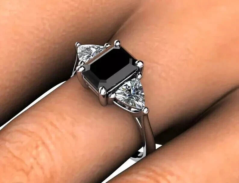 Women's 14K White Gold Plated Emerald Cut Simulated Diamond Engagement Ring 2Ct-image