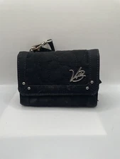 Vera Bradley Black Quilted Wristlet/Wallet With Silver VB Green, Yellow Floral