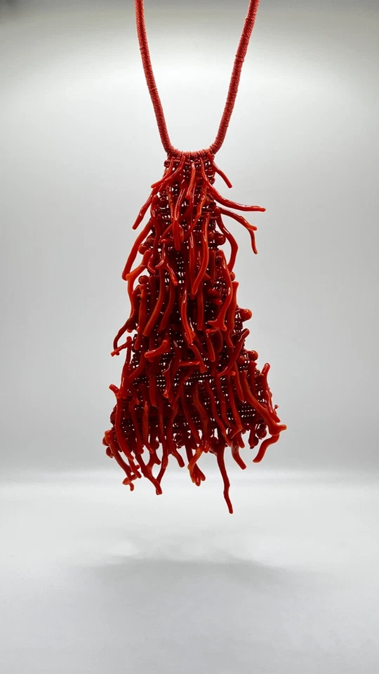 Collar de ganchillo a mano ramas de coral rojo natural Foto 4 de 4