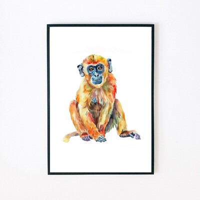 Affe Gibbon Aquarell Gemälde Illustration 7x5 Wohndeko Wandkunstdruck
