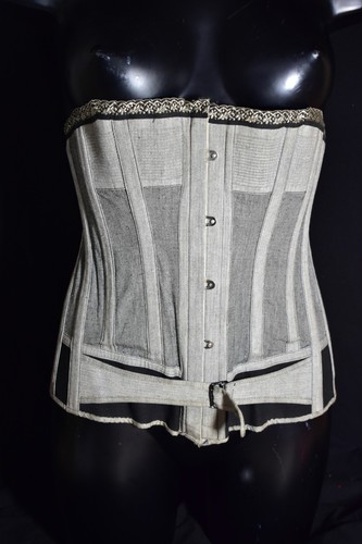 Antique Corset Edwardian Twill silver grey study display costume NWT's - Picture 2 of 17