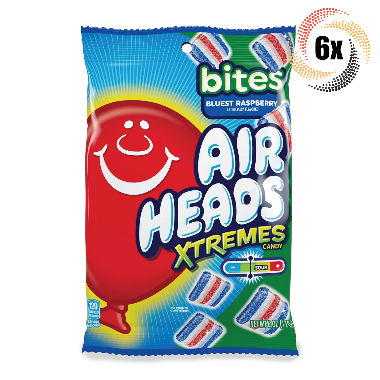 6x пакетиков Airheads Xtremes Bites Bluest Raspberry Candy | 6 унций | Быстрая доставка