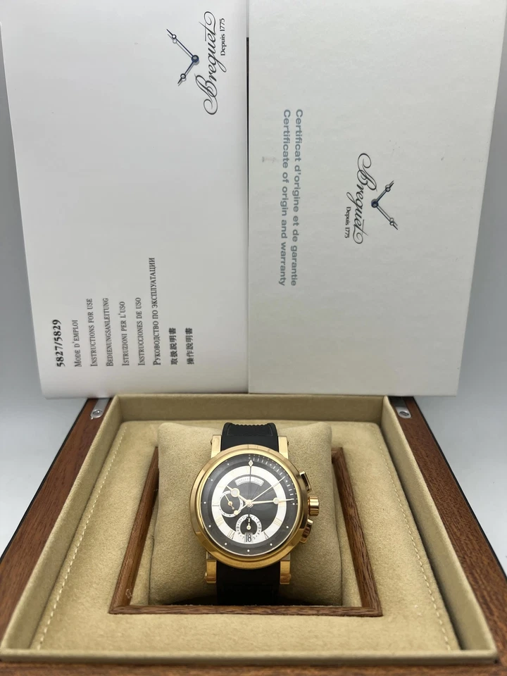 Breguet Marine Cronógrafo 5827BR/Z2/5ZU 18K Correa de Goma Rosa Esfera Gris B&P Foto 2 de 4