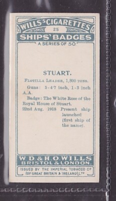 STUART Ships Badge - 95 + year old UK Tobacco Card # 25