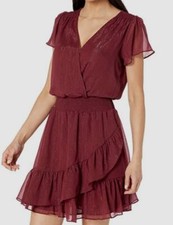 $165 Michael BY Michael Kors Women's Red Crinkle Short Sleeve Wrap Dress Size L