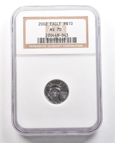 2002 $10 American Platinum Eagle 1/10 Oz Platinum MS70 NGC Brown Label