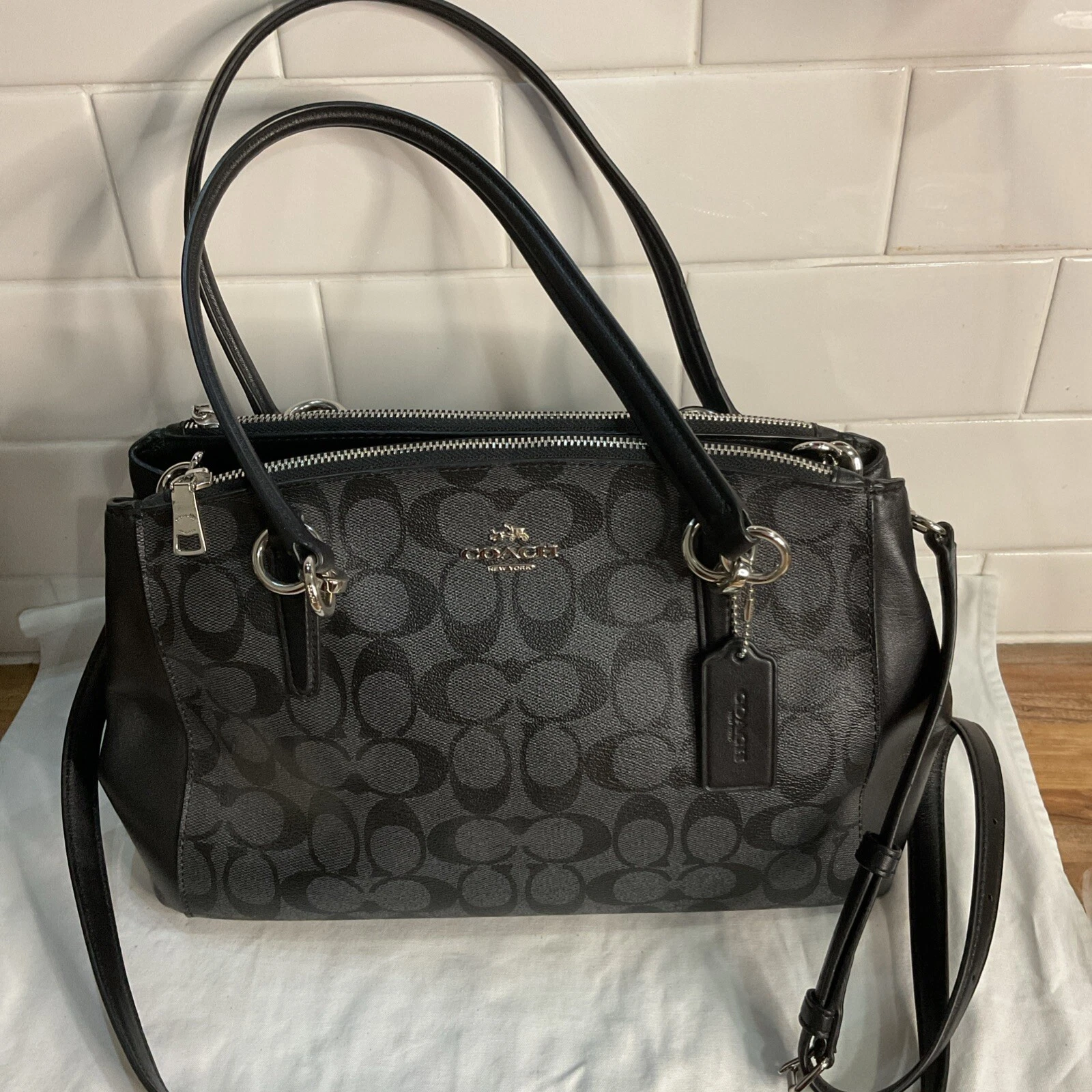 Coach F58291 Borsa a tracolla firmata Christie nera e grigia