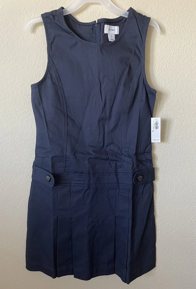 Nuevo con etiquetas Vestido Jersey Antiguo Azul Marino Uniforme Azul Caqui Sin Mangas Cintura Caída Niñas Talla 10 Foto 3 de 4
