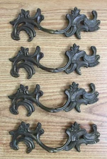 FRENCH PROVINCIAL DRAWER PULLS LOT OF 4 / LEAF (NUMBERED ON BACK "A157") VINTAGE