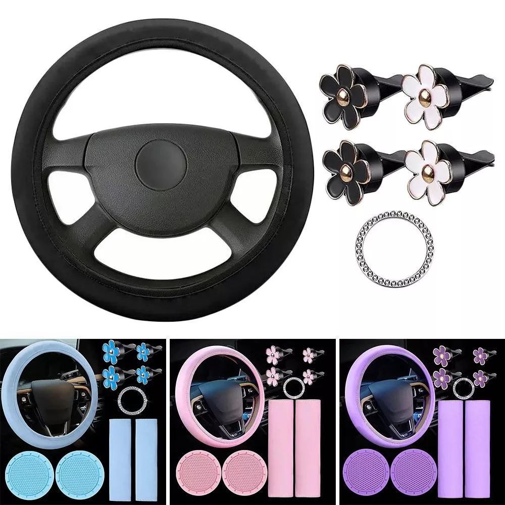 10 Pcs Adjustable Steering Wheel Cover Cute Car Accessories Set