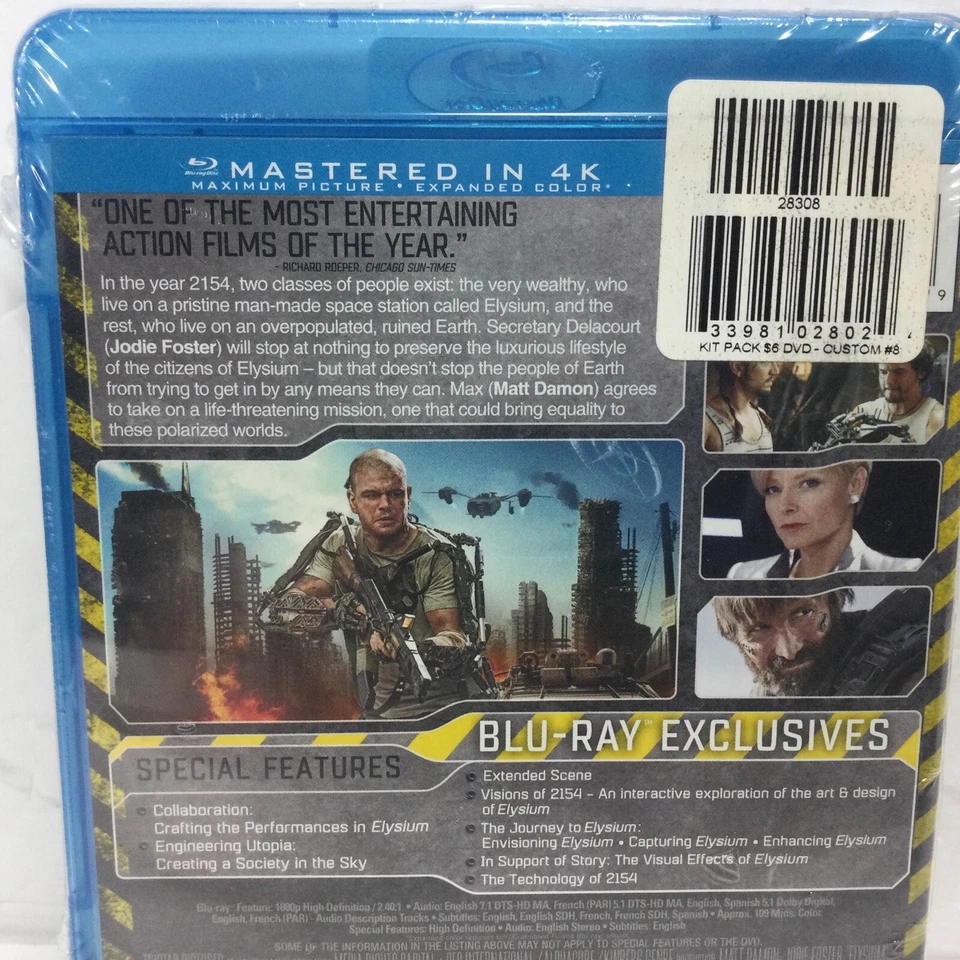 Elysium Blu-ray DVD Matt Damon Jodie Foster Alice Braga Luna Region 4K Sealed Foto 4 de 4