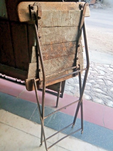 RARE OLD VINTAGE UNIQUE VICTORIAN DESIGN RUSTIC WOODEN / IRON FOLDING CHAIR - Picture 6 of 12